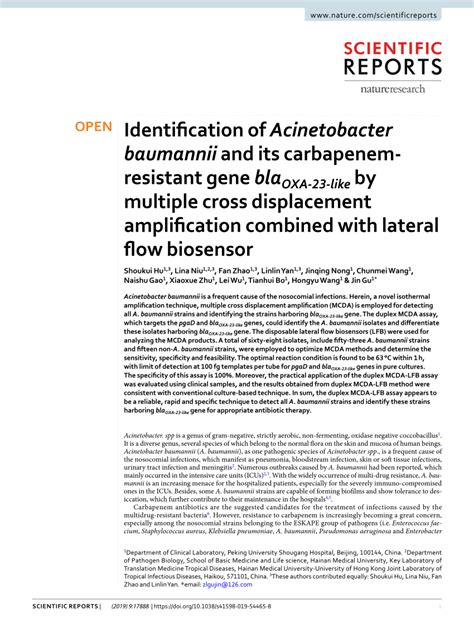 Identification of Acinetobacter baumannii and its carbapenem.